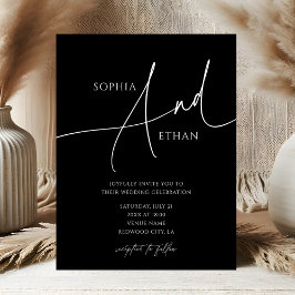 Invitación Boda negro de escritura contemporánea Moody