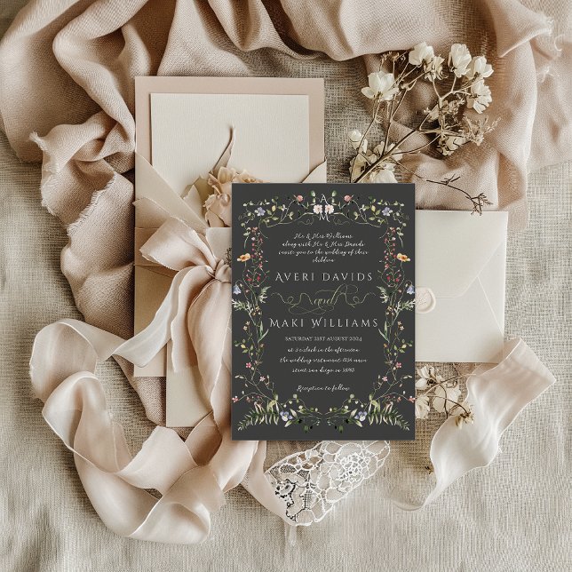 Invitación Boda negro de flor silvestre rústico Boho floral (Subido por el creador)