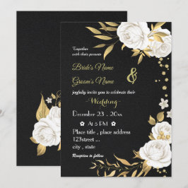 Invitación boda negro de flores blancas