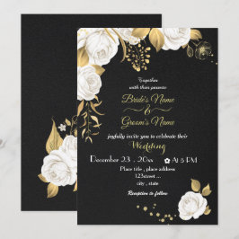 Invitación boda negro de flores blancas