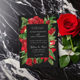 Invitación Boda negro de flores rojas encantadoras