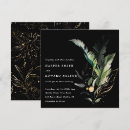 Invitación Boda negro de follaje tropical salvaje