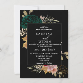 Invitación Boda negro de Greeny la esmeralda borgoñona otoñal
