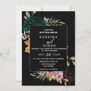 Invitación Boda negro de Greeny la esmeralda borgoñona otoñal