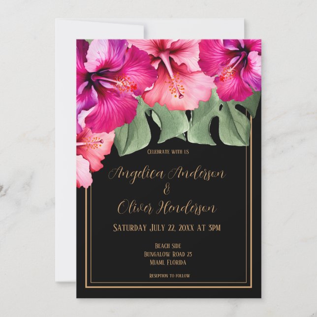 Invitación Boda negro de Hibiscus (Anverso)