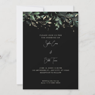 Invitación Boda negro de hojas y vides modernas