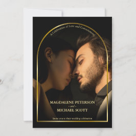Invitación Boda negro de marco de arco de oro fotográfico per