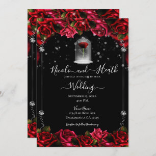 Invitación Boda negro de oro blanco rosa rojo mágico