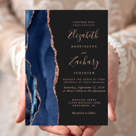Invitación Boda negro de oro de la Marina moderna con el Agat