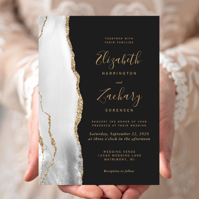 Invitación Boda negro de oro gris blanco y negro (Subido por el creador)