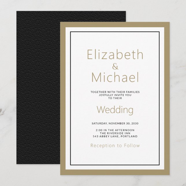 Invitación Boda negro de oro Minimalista moderno (Anverso / Reverso)