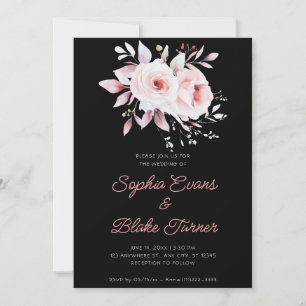 Invitación Boda negro de rosas romanticas modernas