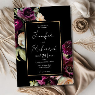 Invitación Boda negro de sangre morada oscura y morada