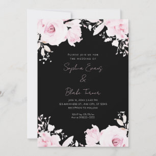 Invitación Boda negro de verano de rosas rosadas románticas
