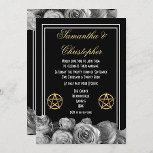 Invitación boda negro de Wiccan pentacle