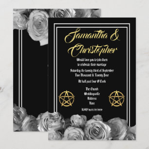 Invitación boda negro de Wiccan pentacle