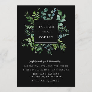 Invitación Boda negro del marco de la vegetación botánica