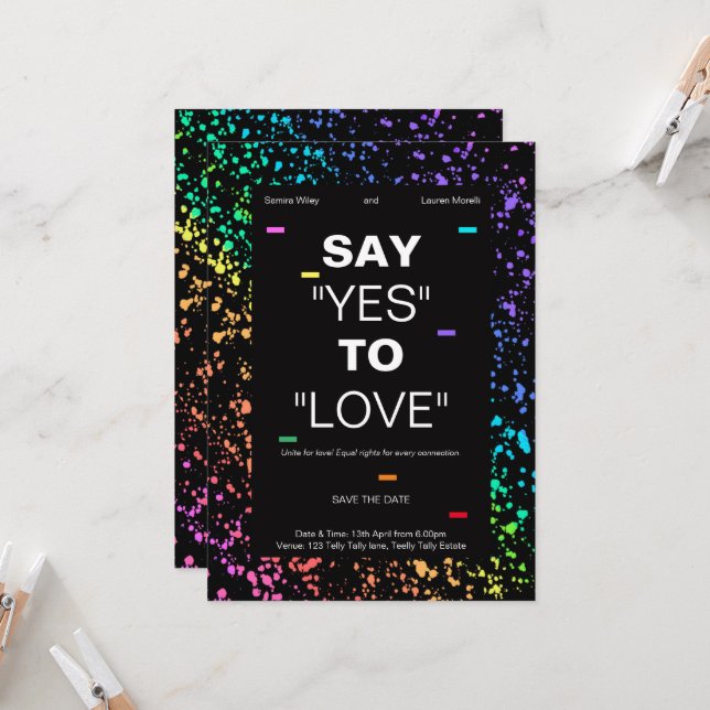 Invitación Boda negro digital LGBTQ personalizado (Anverso/Reverso In Situ)