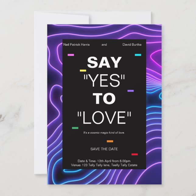 Invitación Boda negro digital LGBTQ personalizado (Anverso)