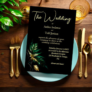 Invitación boda negro dorado minimalista