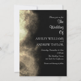 Invitación Boda negro elegante con estrellas de cielo amarill