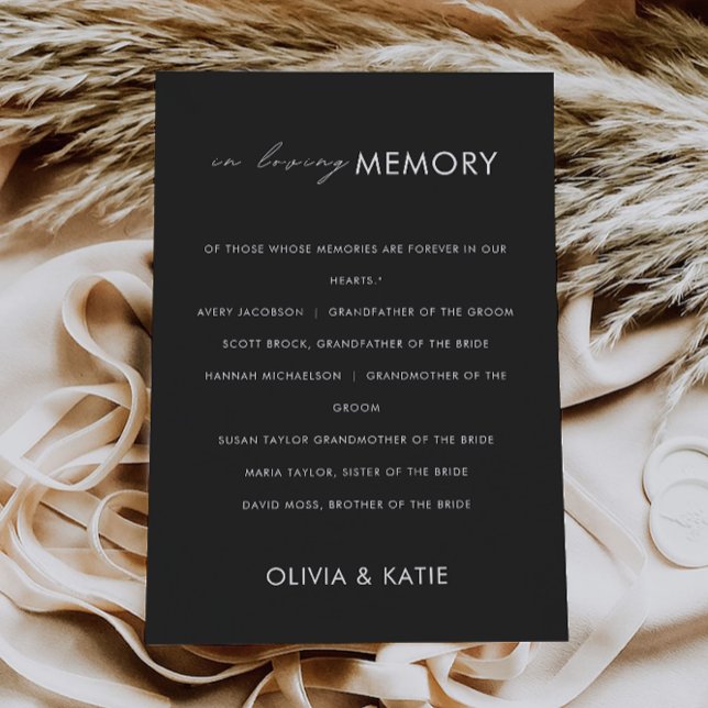 Invitación Boda Negro En El Rótulo De Memoria Amable, (Black Wedding In Loving Memory Sign, Invitation)