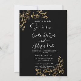 Invitación Boda negro floral dorado