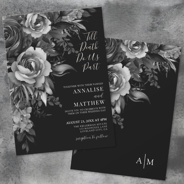 Invitación Boda negro floral gótico (Gothic Floral Black Wedding Invitation)
