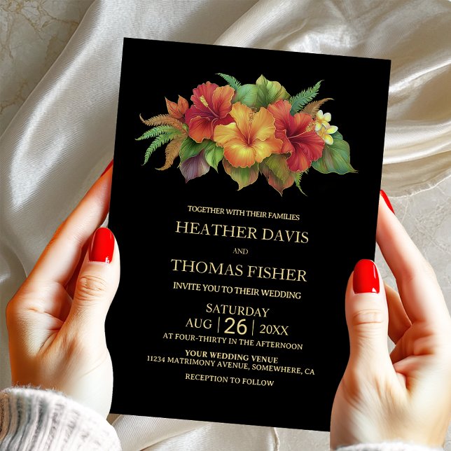 Invitación Boda negro floral tropical (Subido por el creador)