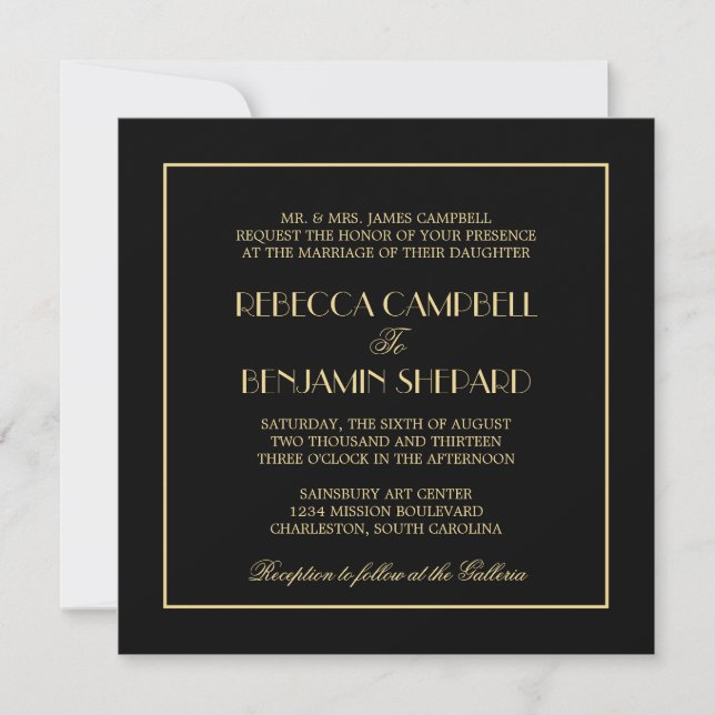 Invitación Boda negro formal elegante elegante decadente de (Anverso)