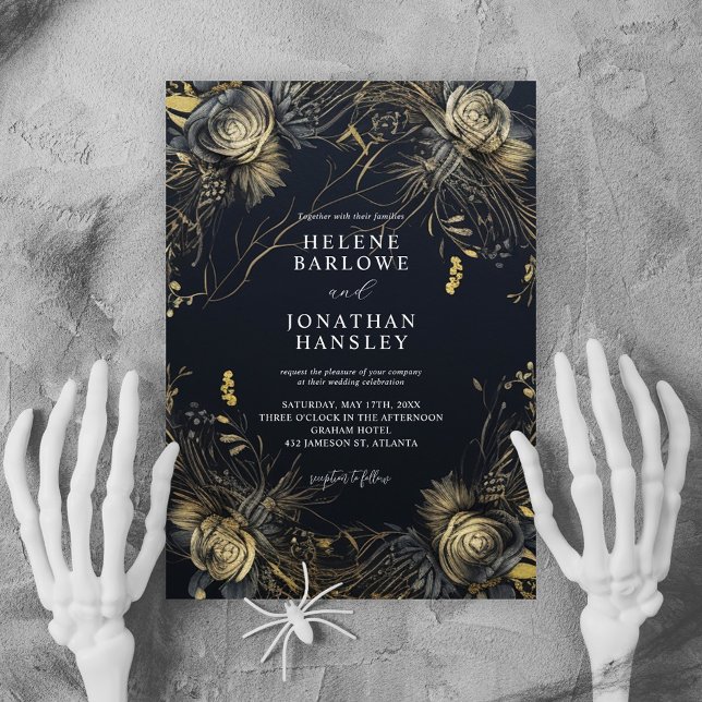 Invitación Boda negro gótico de Halloween (Halloween Gothic Black Wedding Invitation)