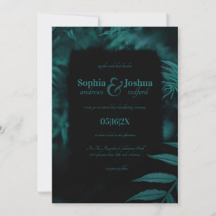 Invitación Boda negro gótico Verde azulado Dark Leaves Handfa