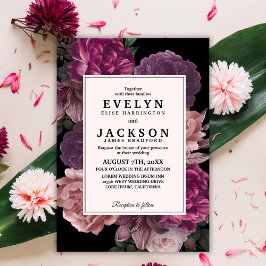 Invitación Boda negro húmedo floral oscuro