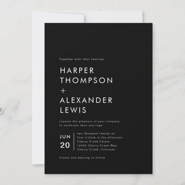 Invitación Boda negro Minimalista y audaz (Anverso)
