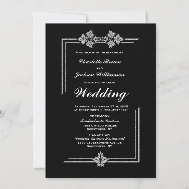 Invitación Boda negro moderno (Anverso)
