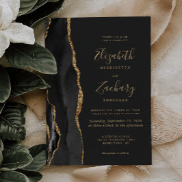 Invitación Boda negro moderno de la agata del oro oscuro