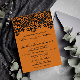 Invitación Boda negro Naranja de Halloween en Gothic Lace