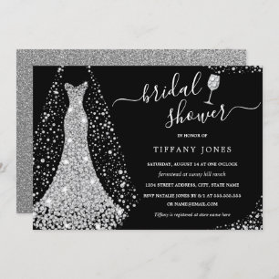 Invitación Boda negro plateado con ducha espumosa novia