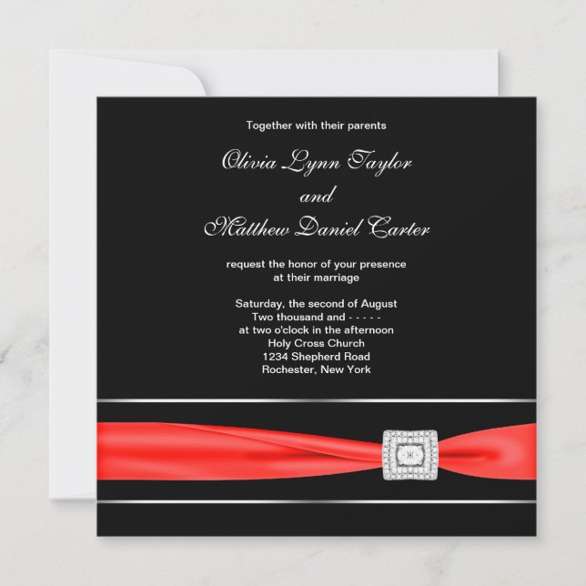 Invitación Boda negro rojo (Anverso)