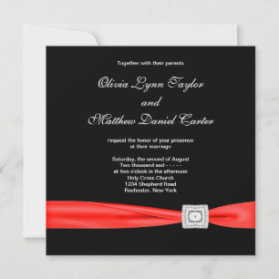 Invitación Boda negro rojo blanco negro