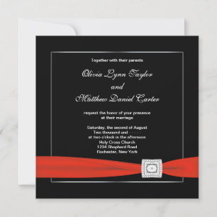 Invitación Boda negro rojo blanco negro negro