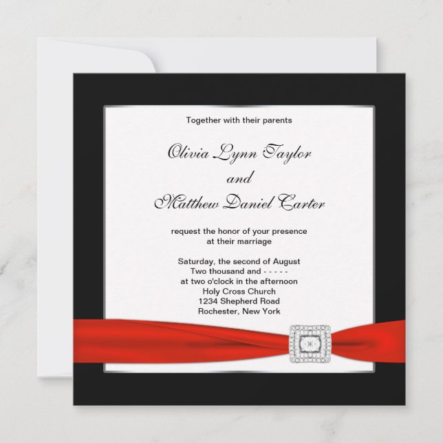 Invitación Boda negro rojo blanco rojo negro rojo (Anverso)