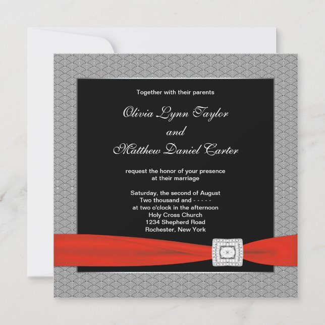 Invitación Boda negro rojo negro negro negro (Anverso)