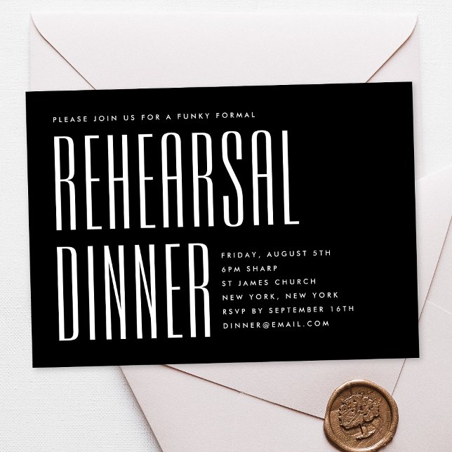 Invitación Boda NEGRO SIMPLE MODERNO NEGRO REHEARSAL CENA (Subido por el creador)