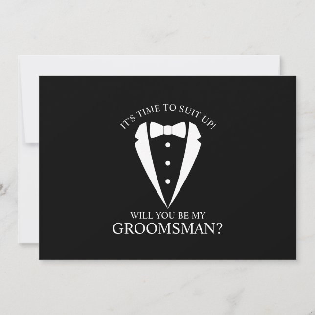 Invitación Boda negro Tuxedo Suit Groomsman Propuesta (Anverso)