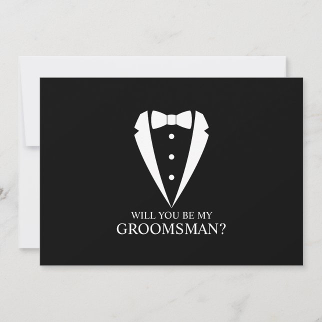Invitación Boda negro Tuxedo Suit Groomsman Propuesta (Anverso)