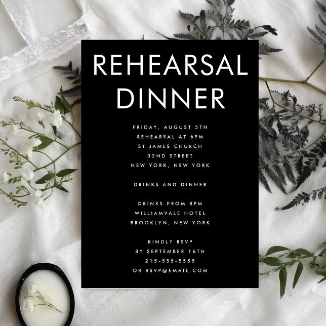 INVITACIÓN BODA NEGRO ULTRA MODERNO NEGRO REHEARSAL CENA (Subido por el creador)