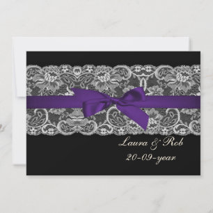 Invitación Boda negro violeta de la cinta de encaje falso Gra