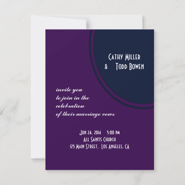 Invitación boda negro violeta y azul moderno (Anverso)