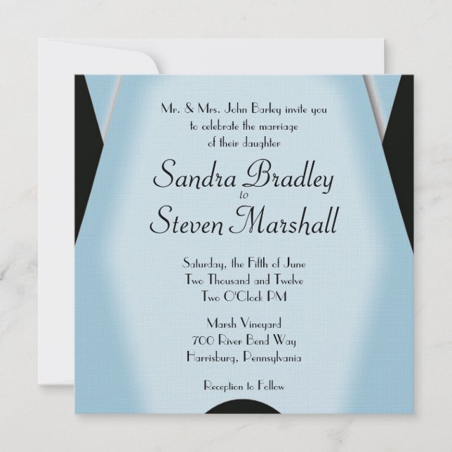 Invitación Boda negro y azul moderno (Anverso)